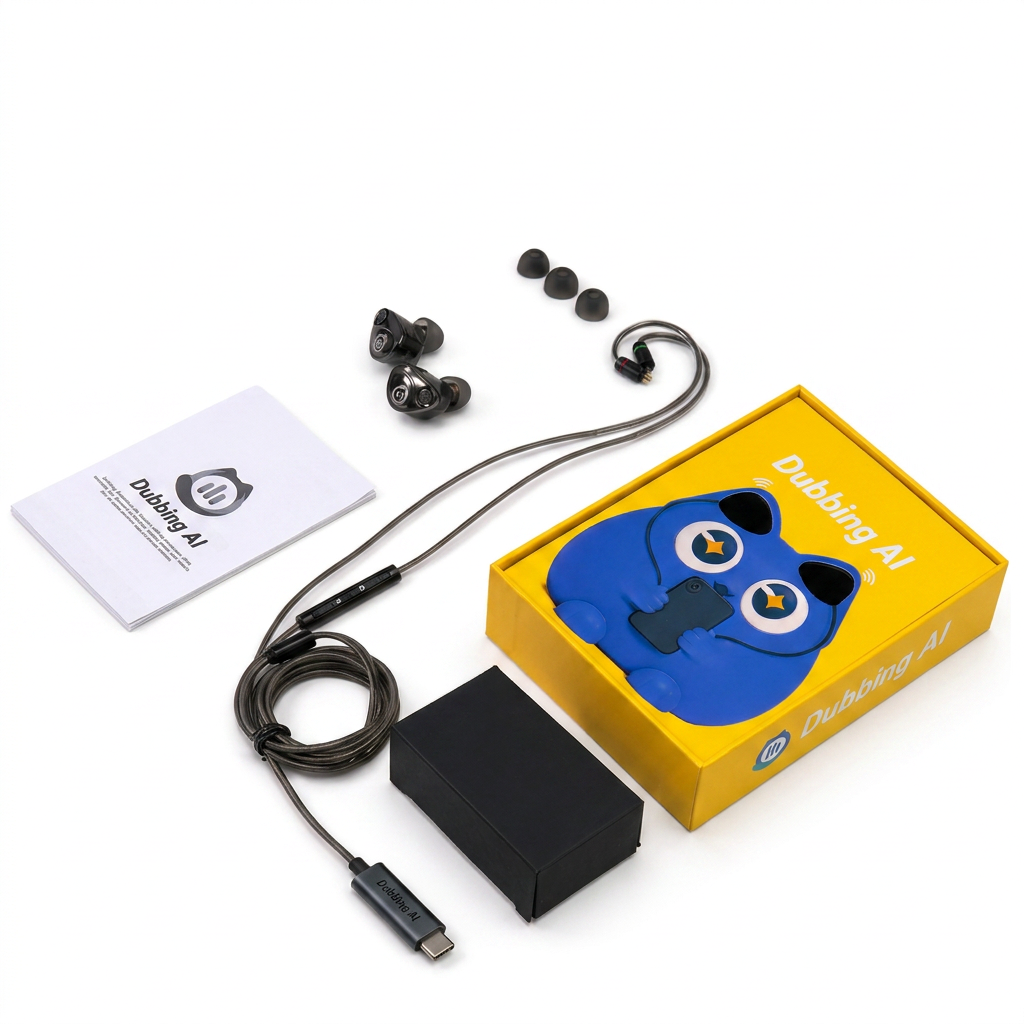 Dubbing AI voice changing earbuds package contents