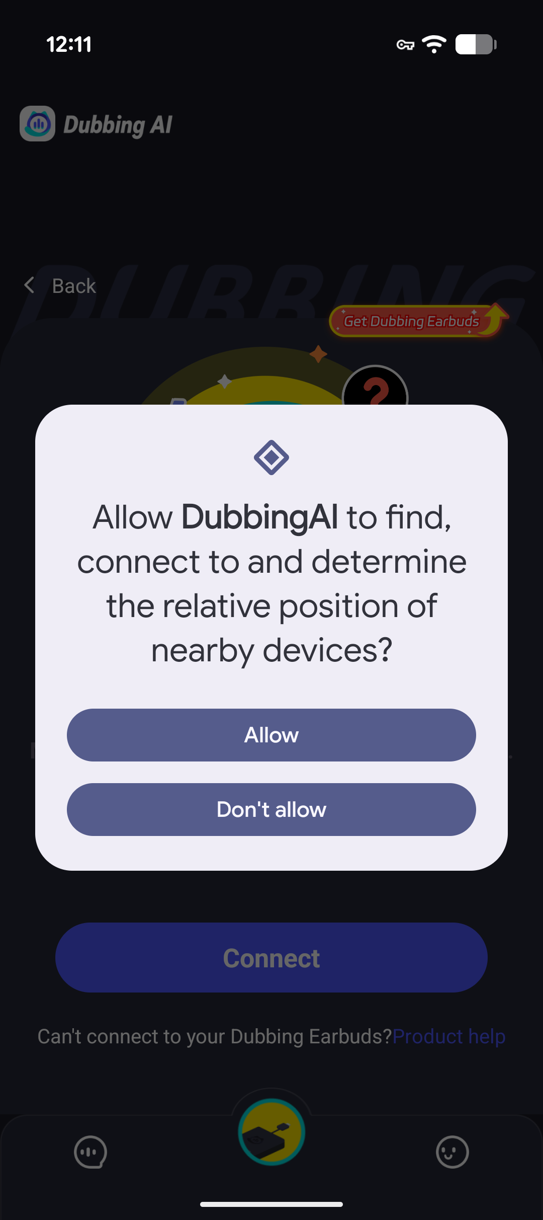 Dubbing AI app device connection screen