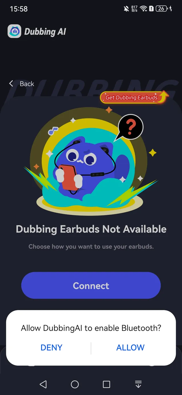 Android dialog asking to allow Dubbing AI to enable Bluetooth