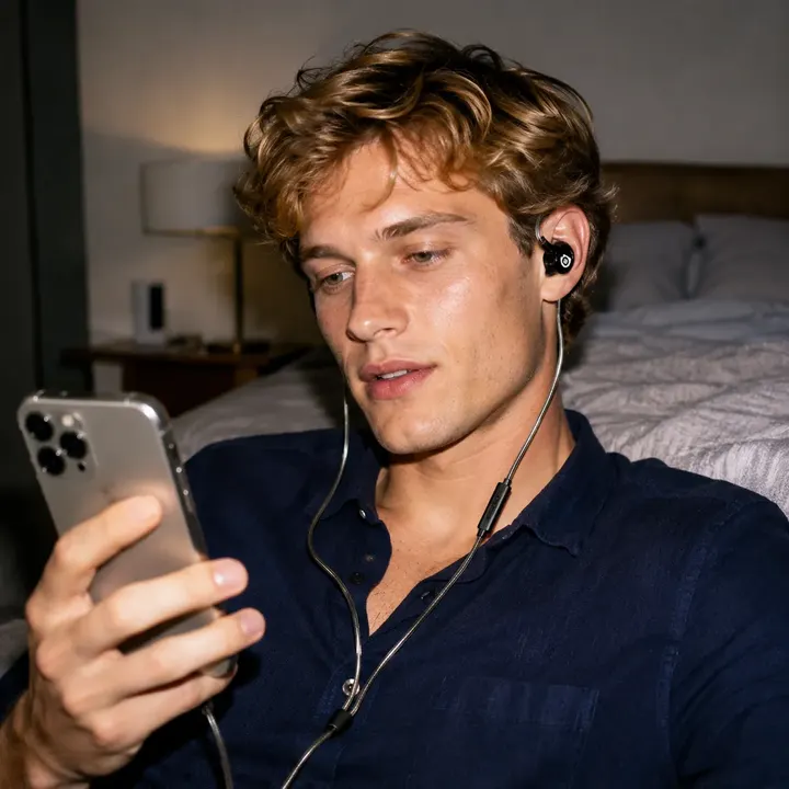 Man using Dubbing Earbuds for an online voice chat